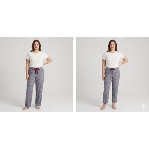 Lands End XXL Pajama Pants Blue Burgundy Floral Elastic Waist Lounge Bottoms
